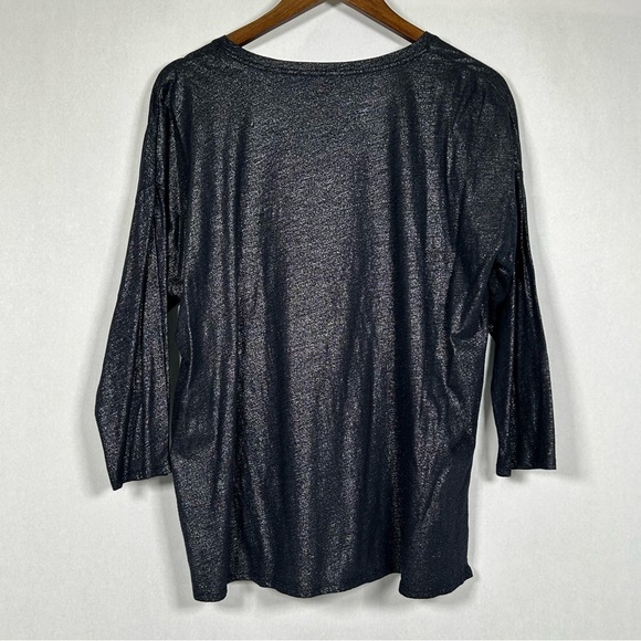2 for$15 Ann Taylor LOFT metallic gray 3/4 sleeve blouse - Picture 3 of 10